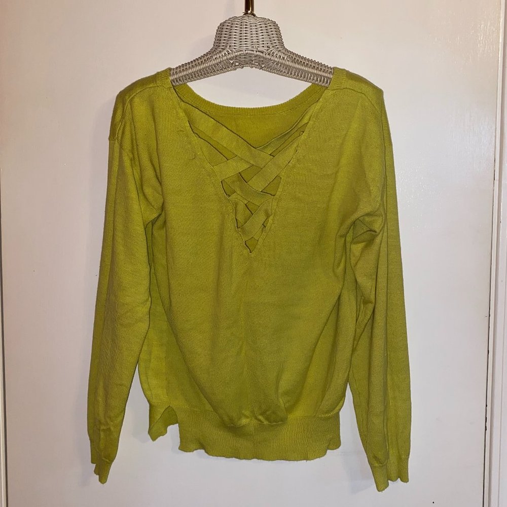 Mine Yellow Criss Cross Back Long Sleeve Sweater